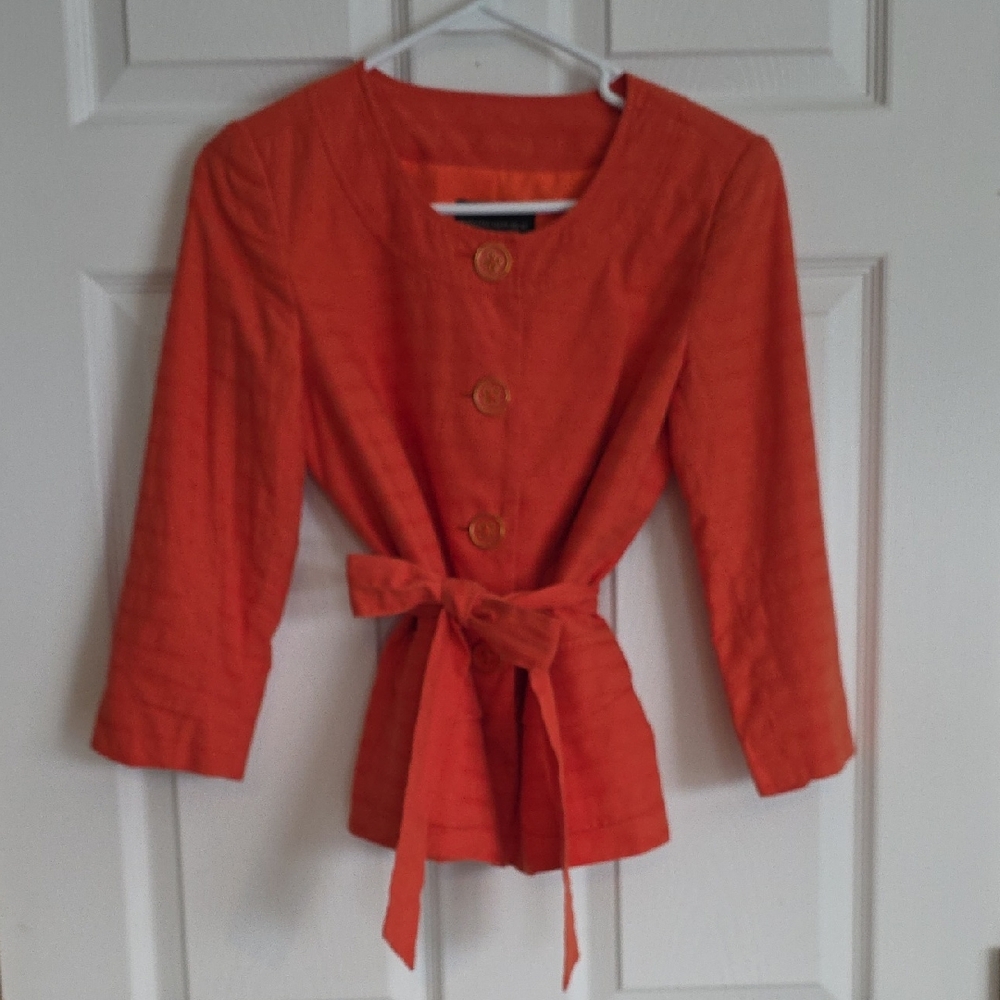 Banana Republic Orange Women's Blazer with Tie Belt